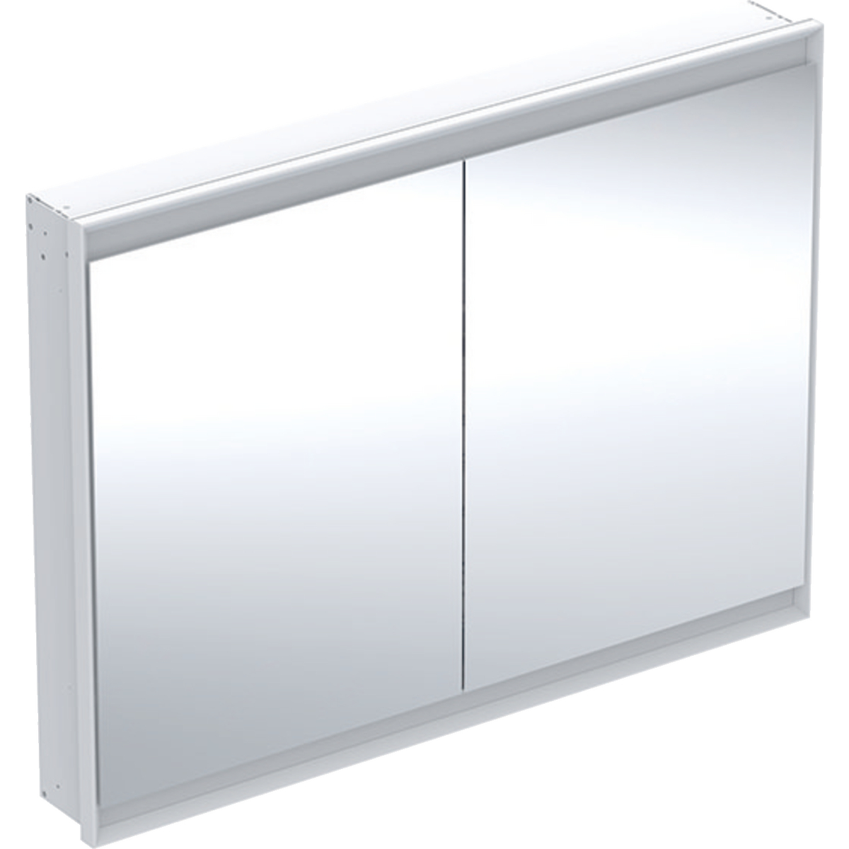 Armario con espejo Geberit ONE con ComfortLight y dos puertas, montaje empotrado, 90 cm de altura: B=120cm, Blanco / Aluminio con pintura polvo al horno